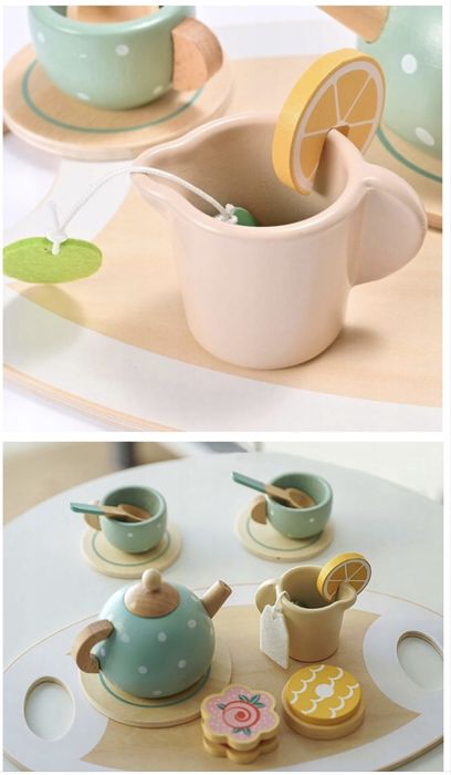 Деревʼяний дитячий чайний набір/сервіз дитячий посуд для кухні