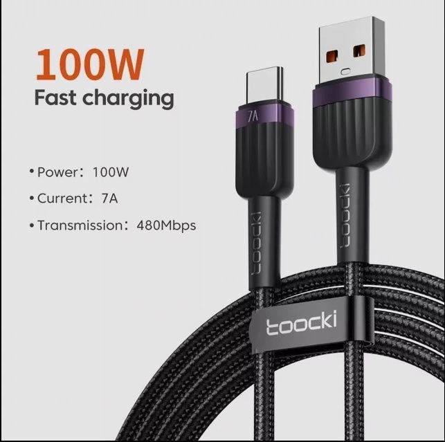 Быстрозарядный кабель Toocki USB 100W/7А to Type C 1