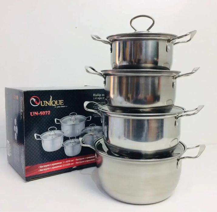 Набір кастрюль каструль посуд 8 предметів нержавейка