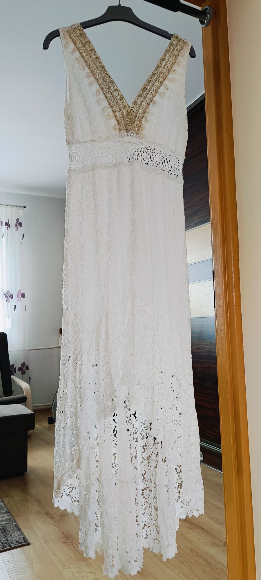 Długa sukienka boho z koronki, letnia sukienka boho