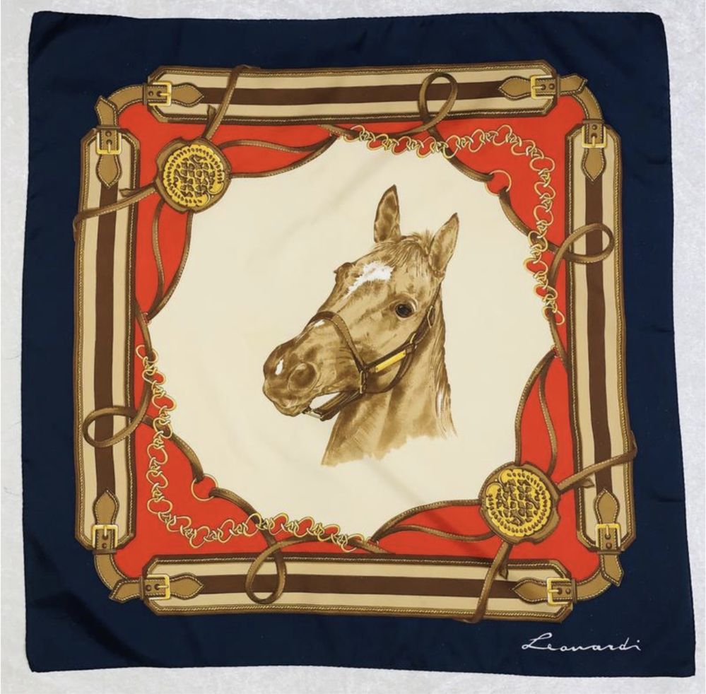 Шикарный итальянский платок / косынка с лошадью конный спорт Leonardi