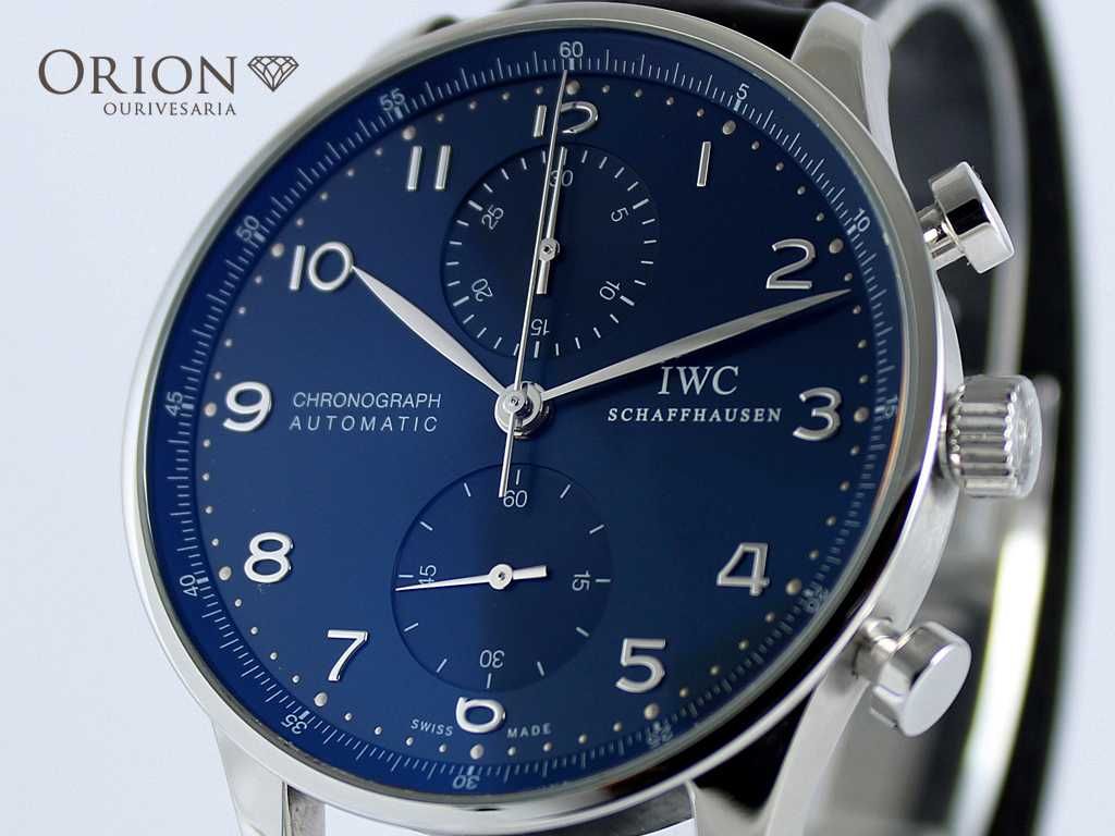 IWC Portuguese Classic Blue Dial Chronograph // Full Set