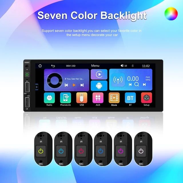 Rádio 1din 6,86" Android Auto e Carplay + Microfone NOVO