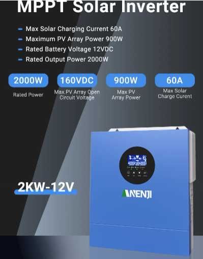 Inversor solar híbrido ANENJI 2000w 220V onda senoidal pura - WiFi