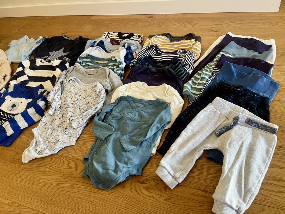 Zestaw ubrań 74: body spodnie swetry bluza paka jesień zima