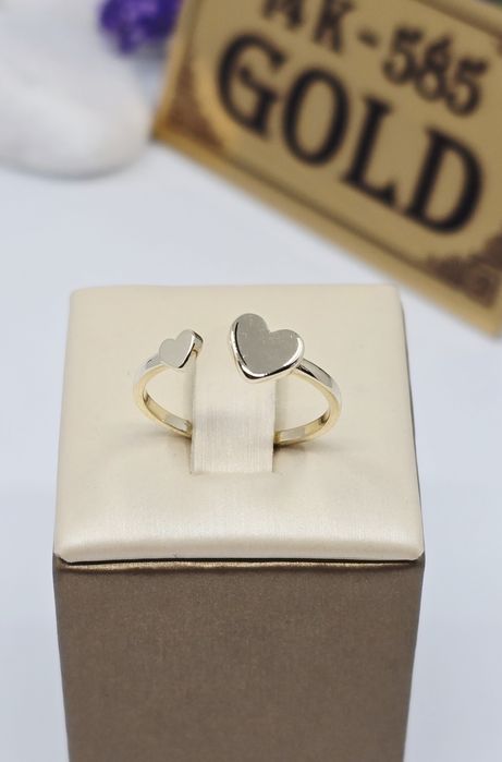 Złoty pierścionek otwarty serca próba 585 14k