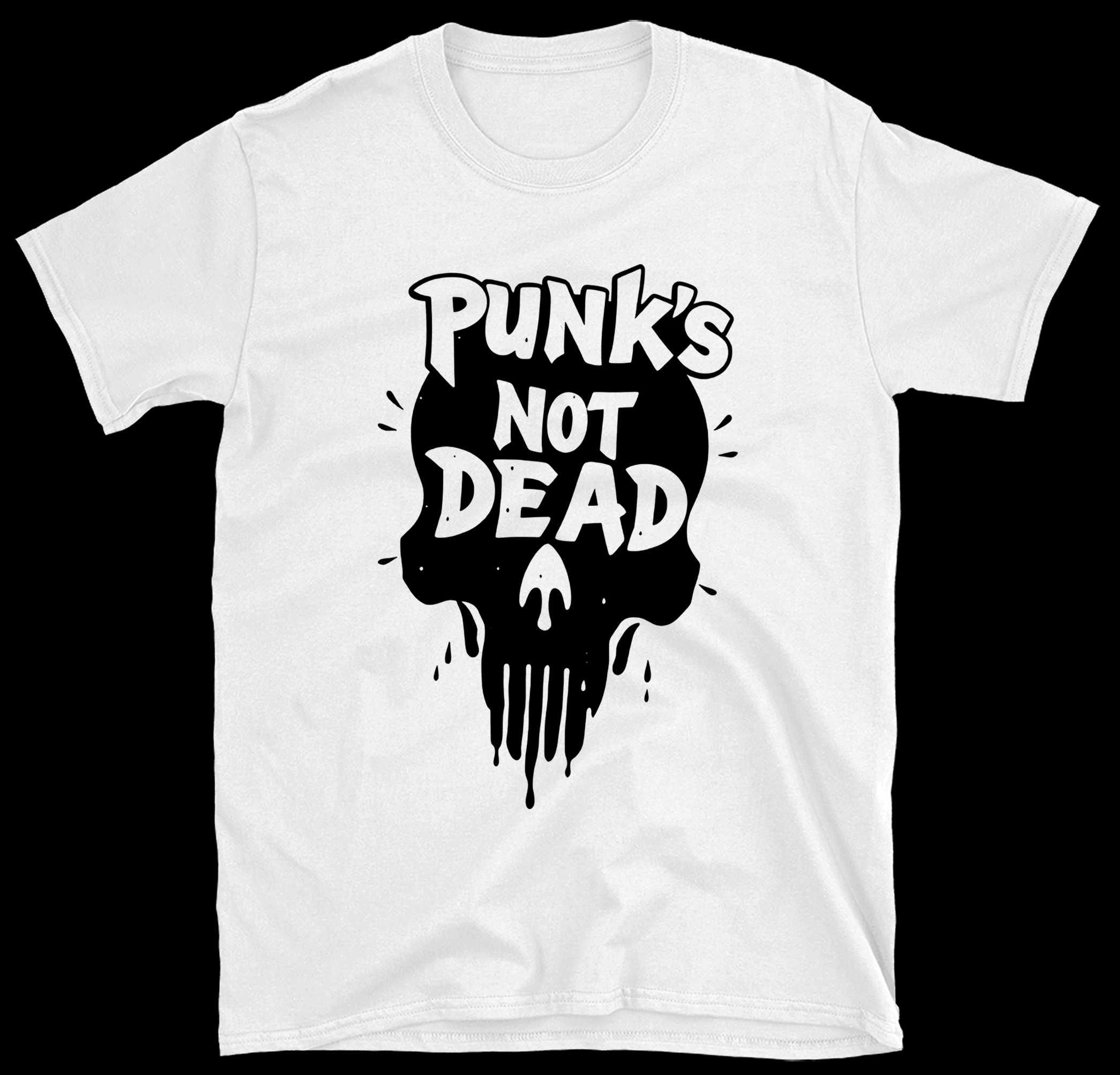 nowa biała koszulka punk's not dead, koszulka pankowa na koncert