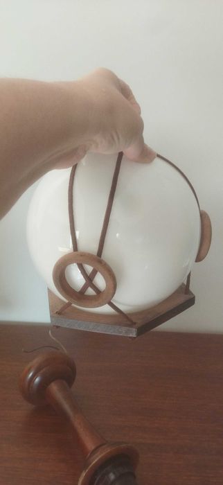 Żyrandol , lampa drewniana szklany klosz