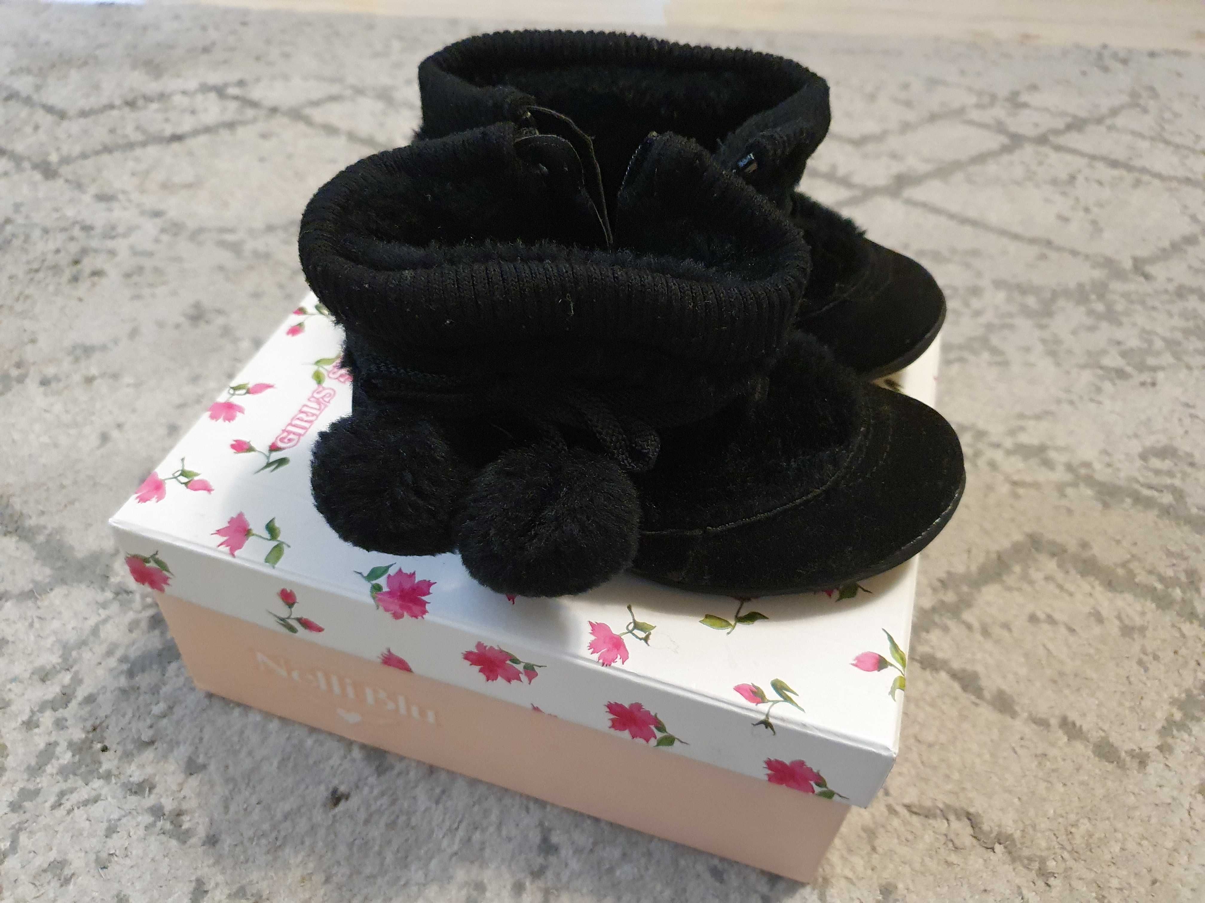 Buty za kostkę jesienne Nelli blu czarne zamszowe rozmiar 24