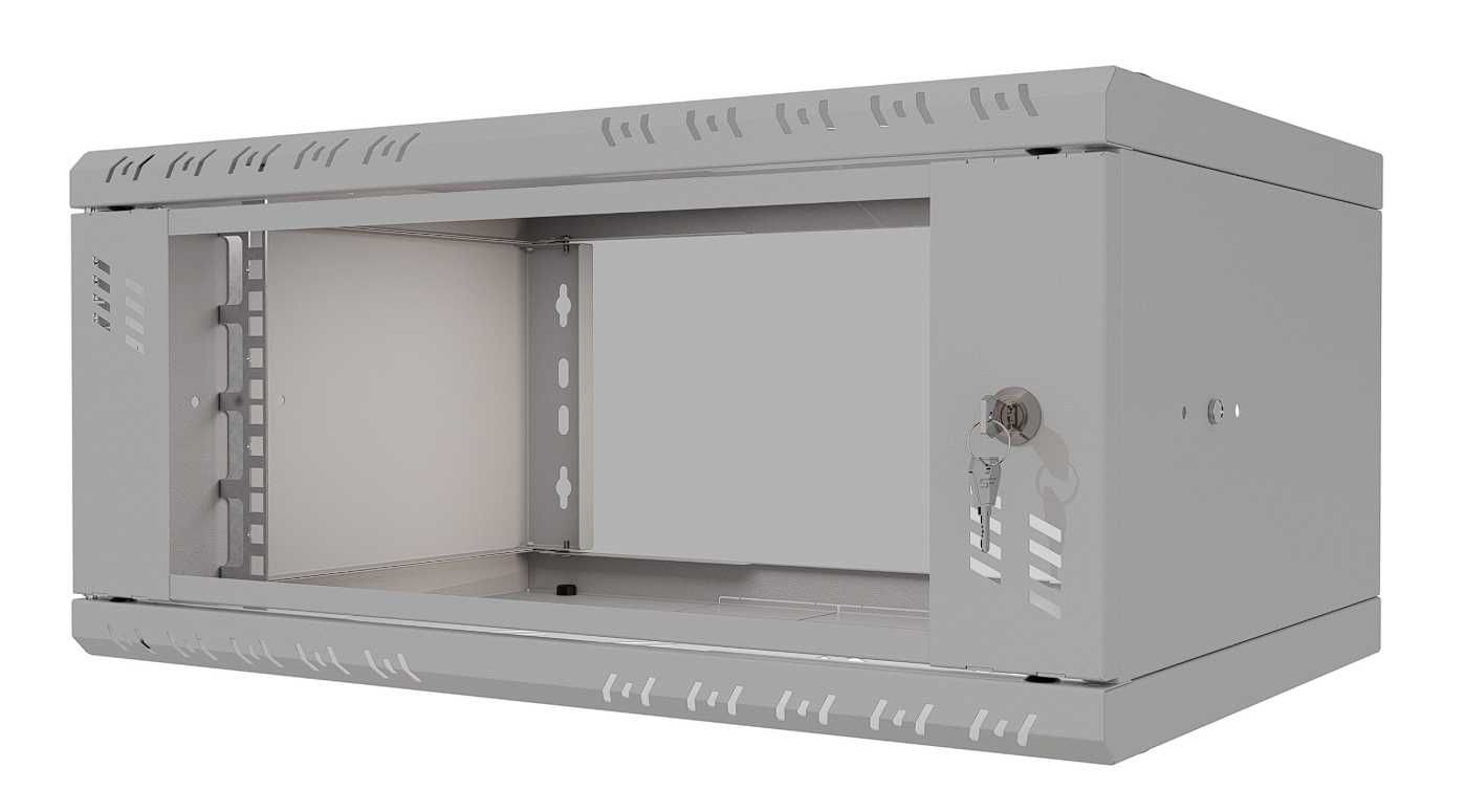 Szafa Serwerowa Wisząca RACK 19" 4U 350mm Szklane Drzwi Szara Stalflex