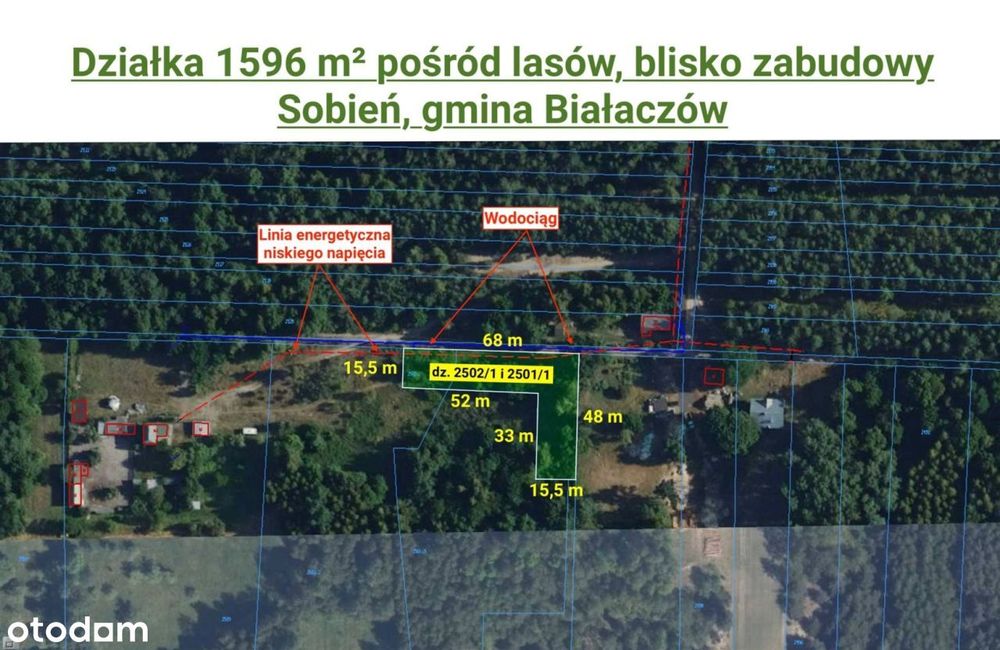 Działka 1596 m² na skraju lasu, Sobień, Białaczów