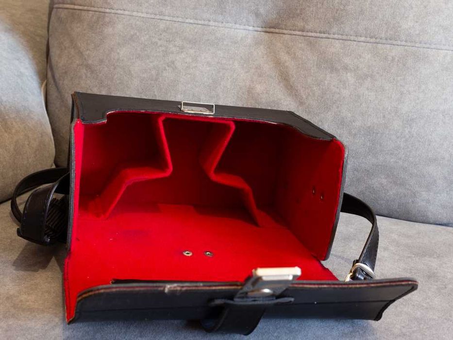 Mala de ombro vintage para máquina fotográfica analógica e duas lentes