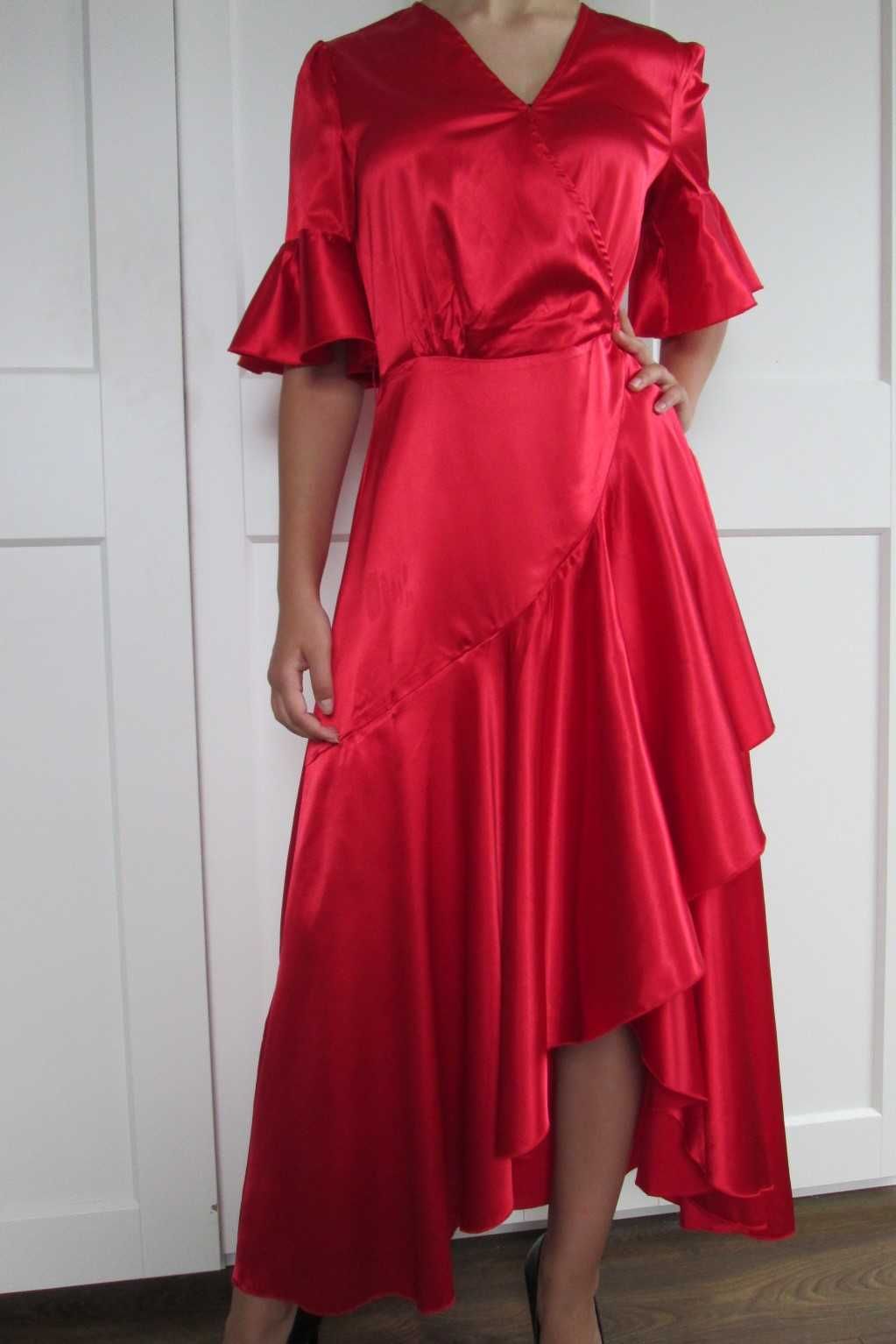 Shein  czerwona sukienka falbany hiszpanka vintage XS S 34 36