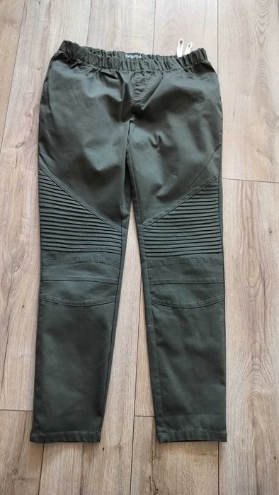 Spodnie damskie 46 Rainbow khaki otulające z elastanem na gumie pas102