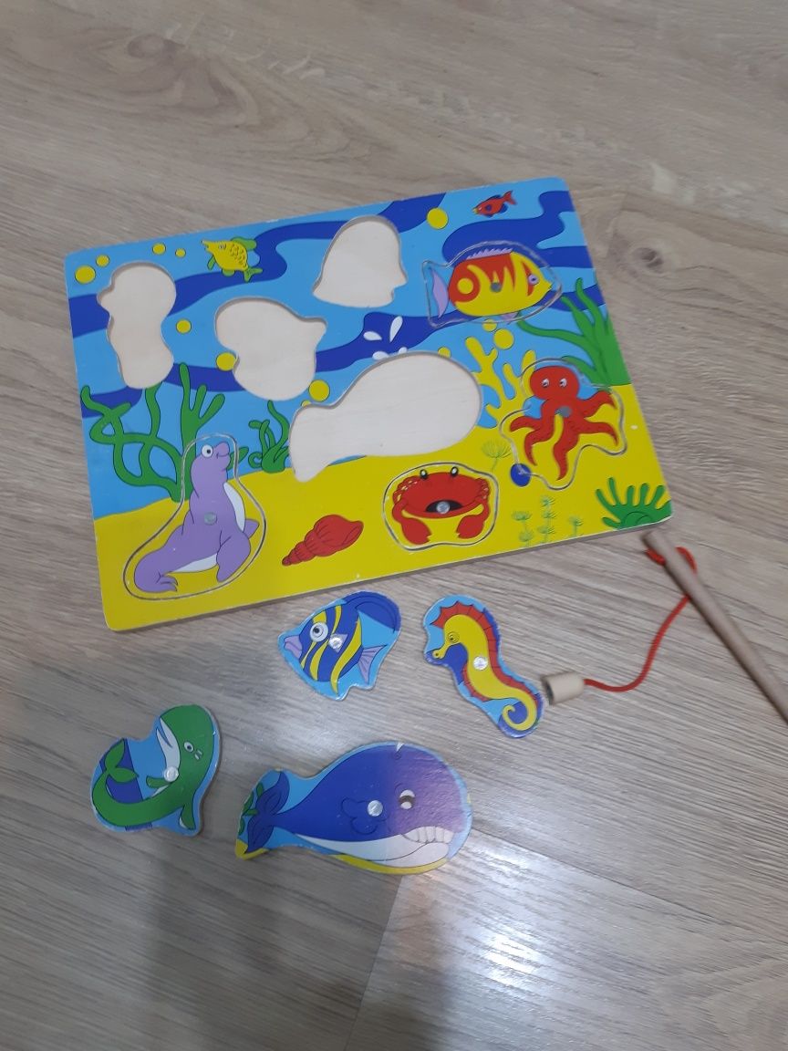 Drewniana zabawka wędkarz elefun toys łowienie ryb