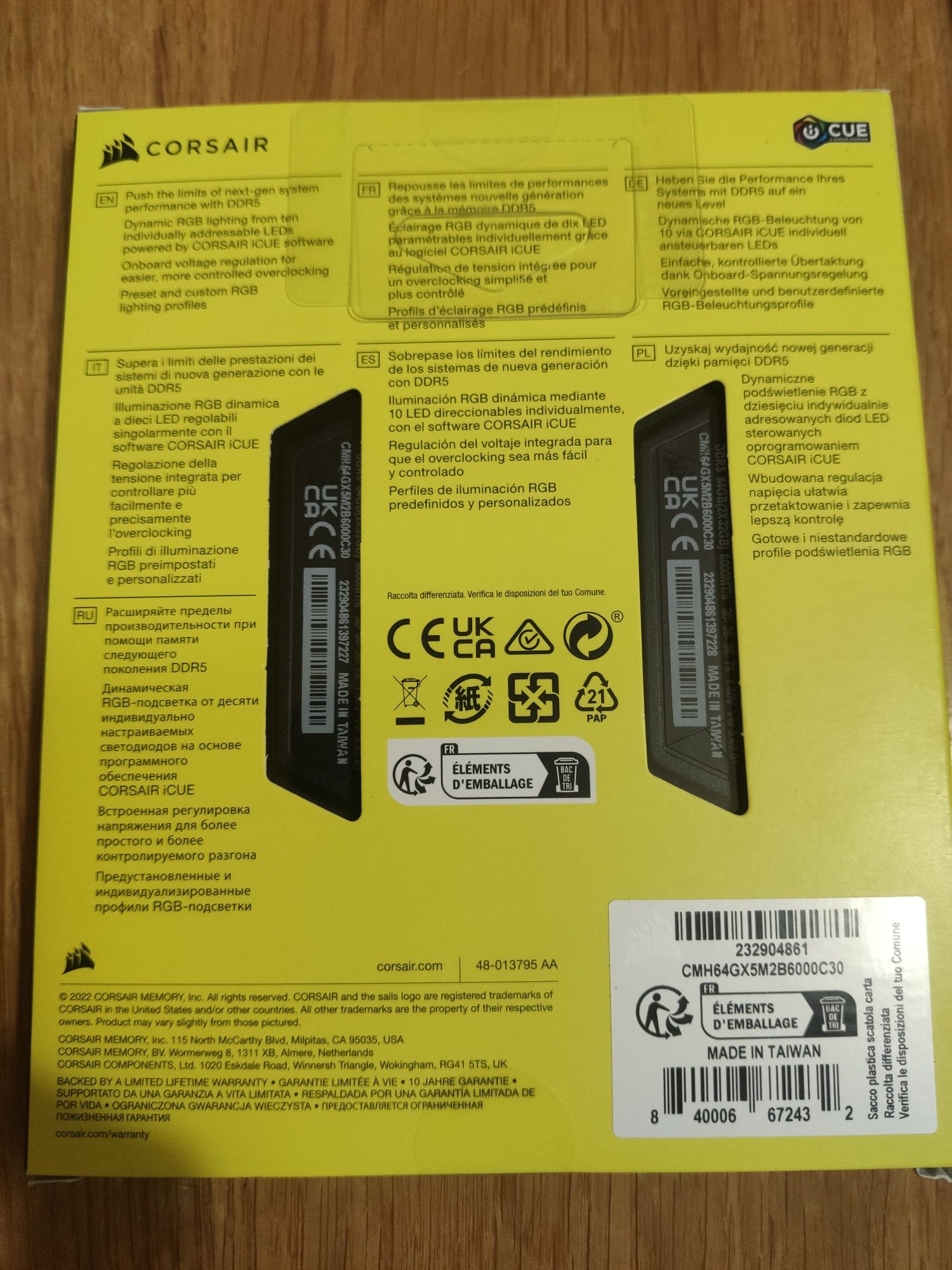 Corsair 64 GB (2x32GB) DDR5 6000 MHz Vengeance RGB(CMH64GX5M2B6000C30)