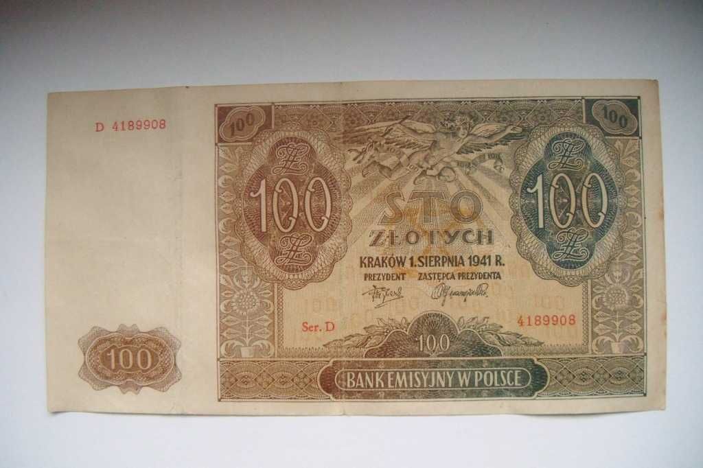 Polska Banknot 100 zł . Okupacja Niemiecka 1941 r.