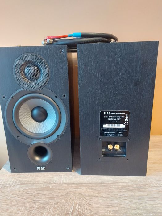 Kolumny podstawkowe Elac debut 2.0 b 6.2+ przewody głośnikowe.
