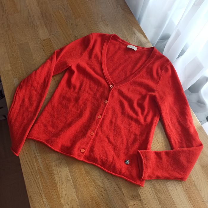 100% kaszmirowy kardigan, cienki sweter, ciepły,pomarańczowy, r36, 38