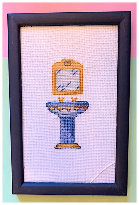 Conjunto 5 quadros em ponto cruz (tema: WC)