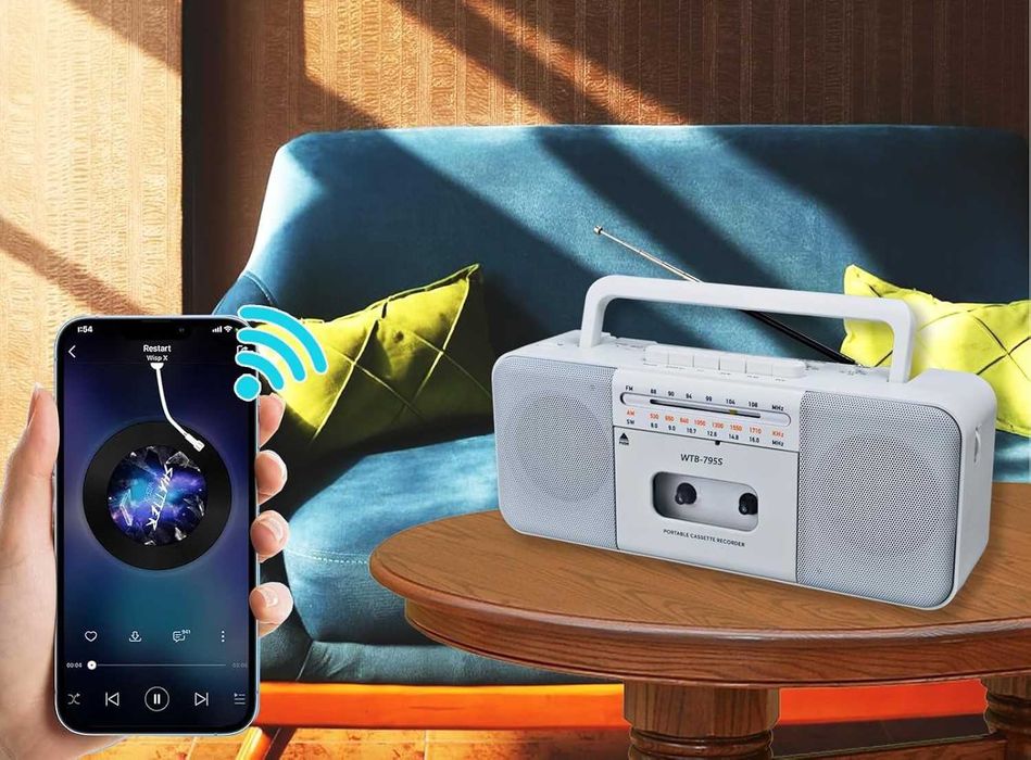 Odtwarzacz Kasetowy Retro USB/Bluetooth/AM/FM Przenośny Odtwarzacz MP3