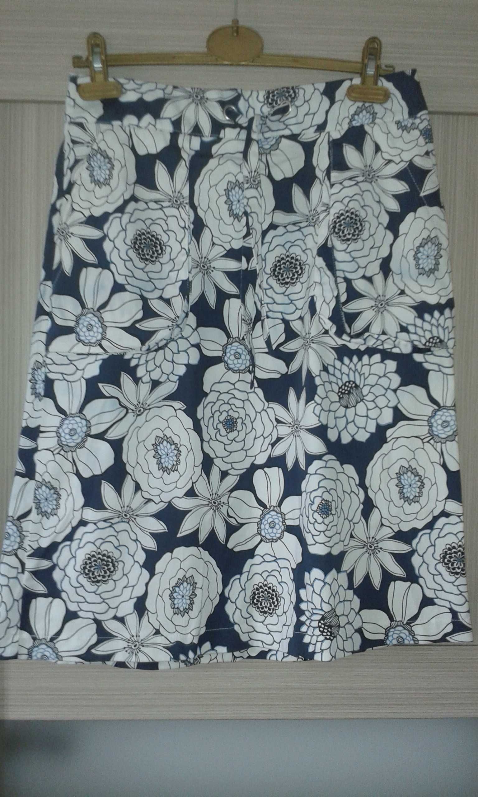 Spódnica damska S/M krótka w kwiaty z kieszeniami letnia bawełna