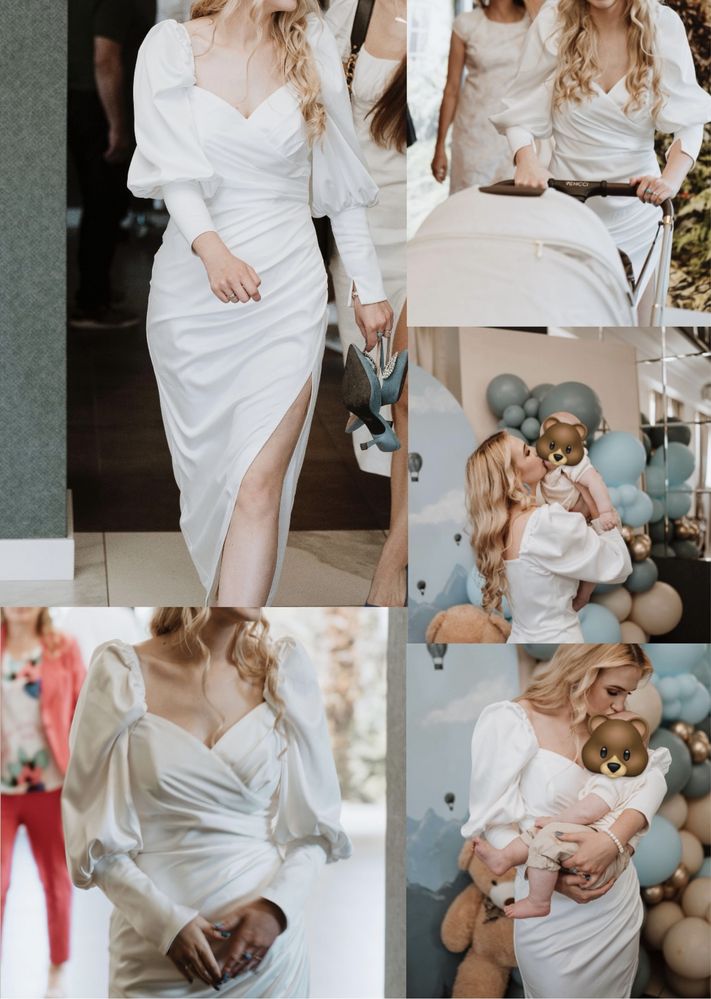 Sukienka biała satynowa elegancka na Chrzest, Wesele, Poprawiny