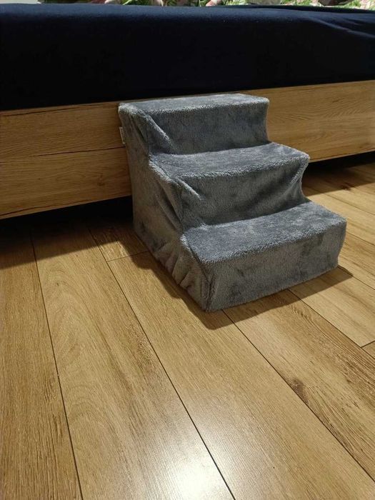 NOWE Schody Dla Psa Kota 3 Stopnie Szare Pluszowe Schodki - HIT