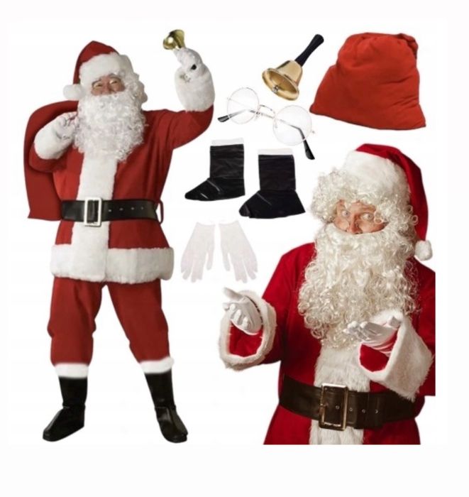 Strój Świętego Mikołaja Welurowy Premium 13 El Święty Mikołaj dzwonek