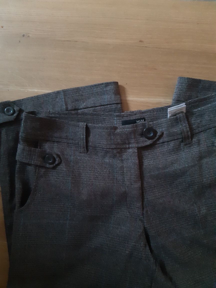 H & M stylowe spodnie czekolada krata elegant jak nowe r L/42