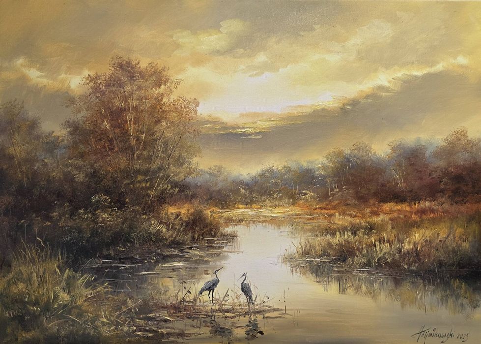 Obraz Olejny Rozlewisko o zachodzie - Jacek Fijałkowski