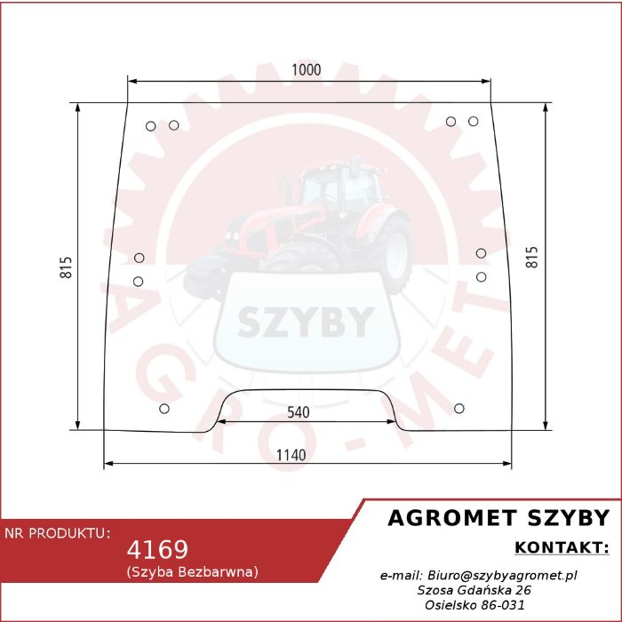 szyba przednia do ciągnika Ford seria 35 Case JX(U), Fiat L, NH ACX278