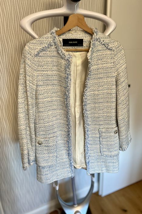 Marynarka damska tweedowa niebieska-biała Zara rozmiar XS