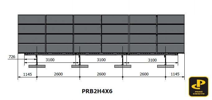 Konstrukcja fotowoltaiczna na beton, PRB2H4x6, Konstrukcja pod panele