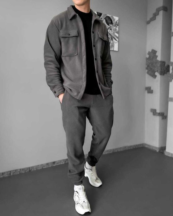 Теплий чоловічий флісовий комплект (сорочка-куртка та джогери)