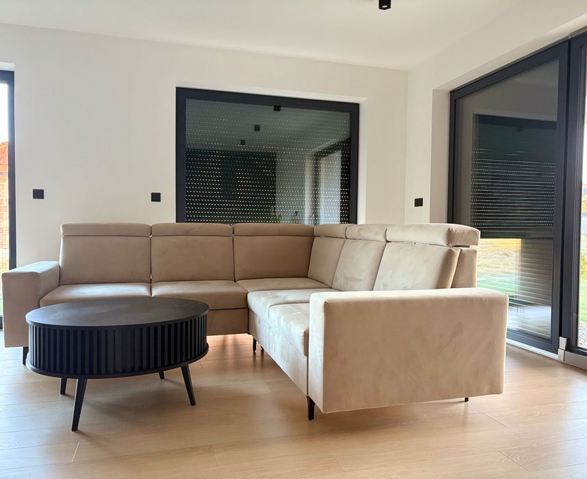 Narożnik beżowy z funkcją spania