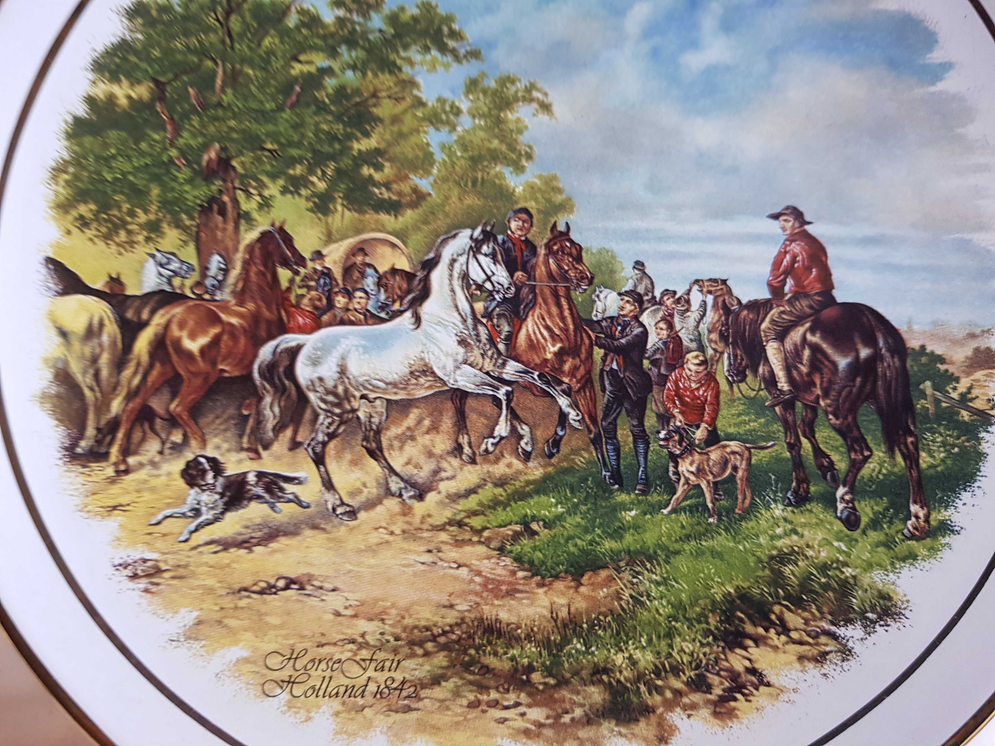 Stary porcelanowy talerz dekoracyjny patera Konie