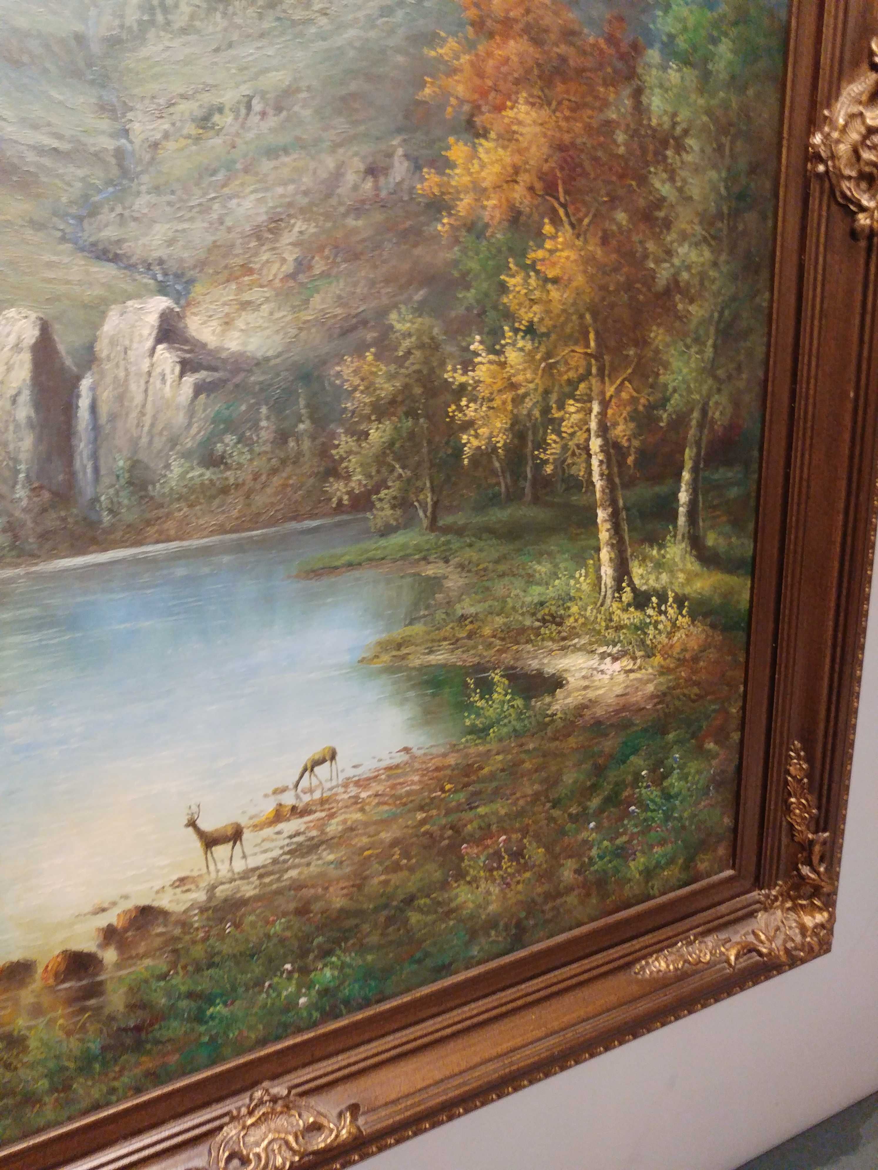 Obraz Olejny na płótnie rzeźbiona rama Krajobraz pejzaż antyk
