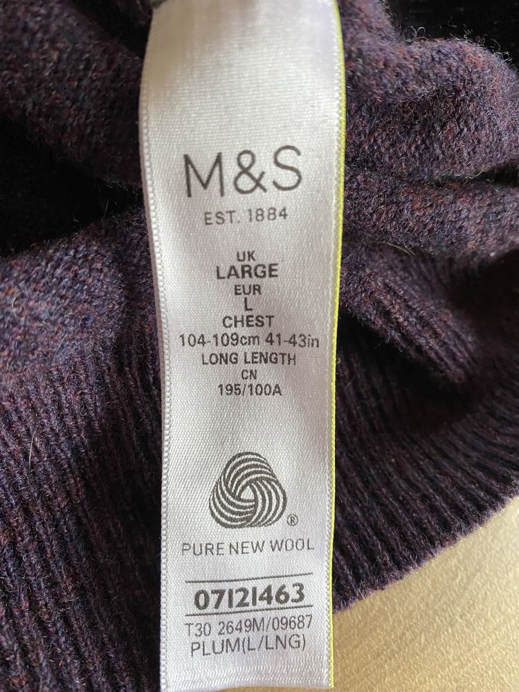Sweter męski wełniany L Marks&Spencer fioletowy