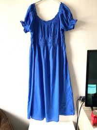 H&M kobaltowa chabrowa sukienka midi dluga