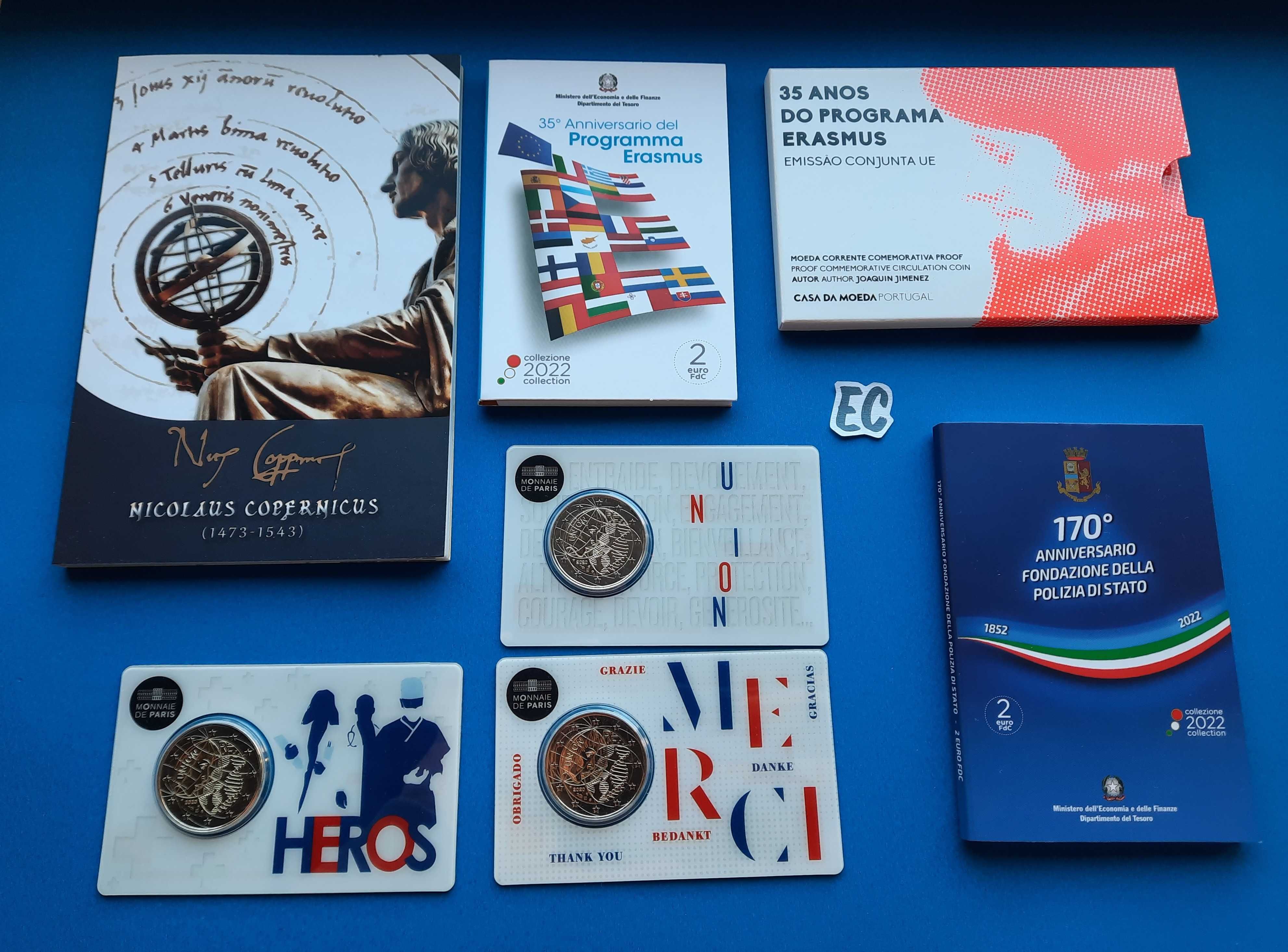 Moedas 2 euros Comemorativas Coincard, BNC e Proof