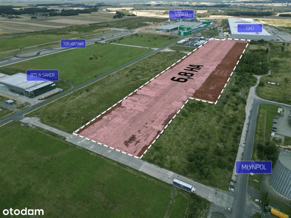 Wybetonowana działka z halą,ogrodzona, oświetlona przy autostradzie A4