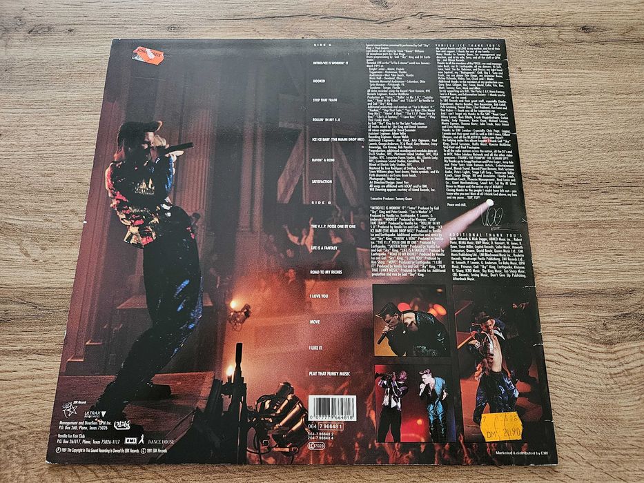 VANILLA ICE Extremely Live LP 1991 SBK Tour date sticker on cover. EX+