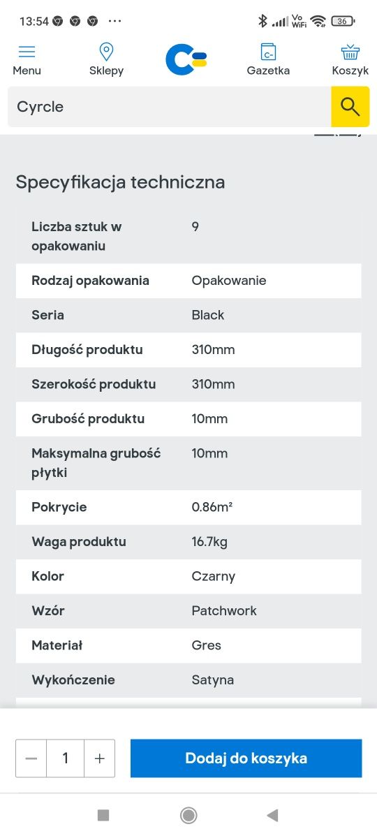 Gres szkliwiony płytki Cyrcle Castorama, czarne płytki, matowe kółka