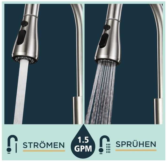 Bateria kuchenna z wyciąganą wylewką FORIOUS, 2 strumienie wody