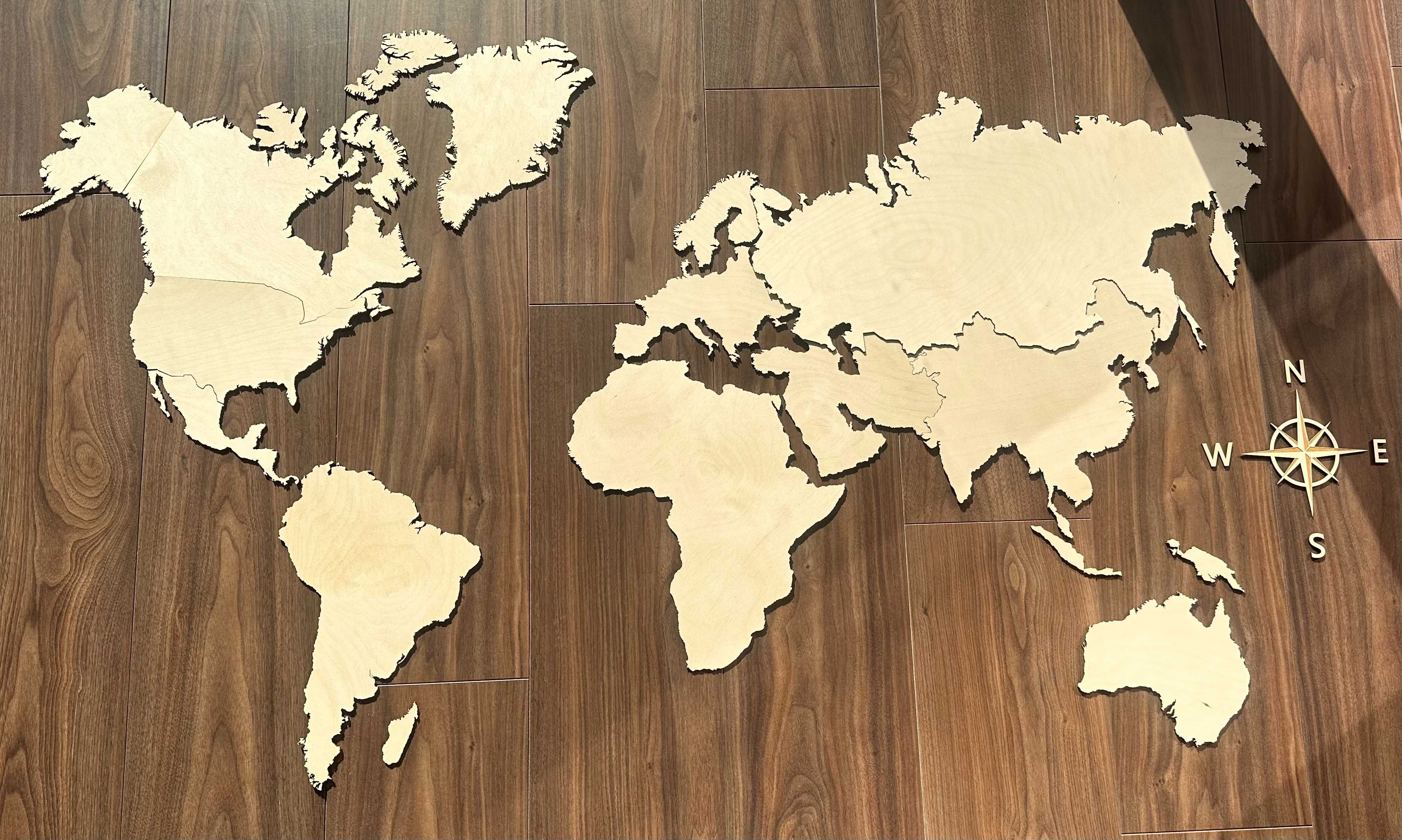 Drewniana Mapa Świata, nowa, bez grawerów 150x90 cm