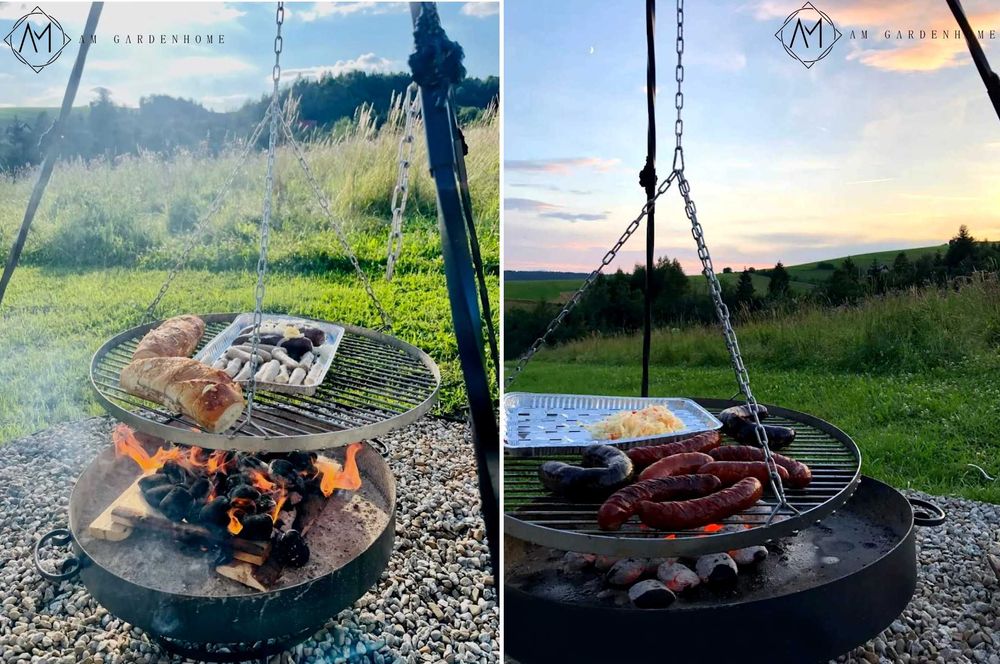 Grill ogrodowy  Kompletny zestaw TRÓJNÓG KUTY + PALENISKO + RUSZT