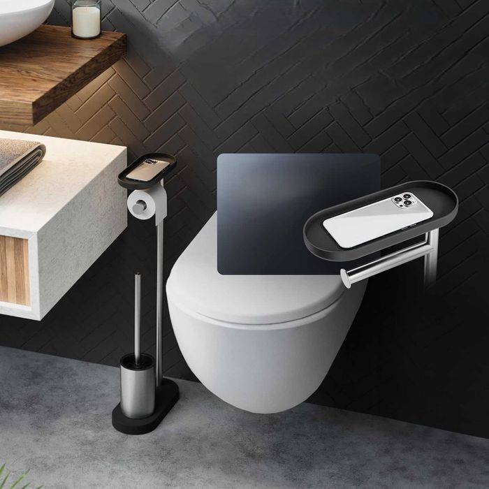 Ovimar zestaw WC 3w1 srebrny z półką i uchwytem na papier