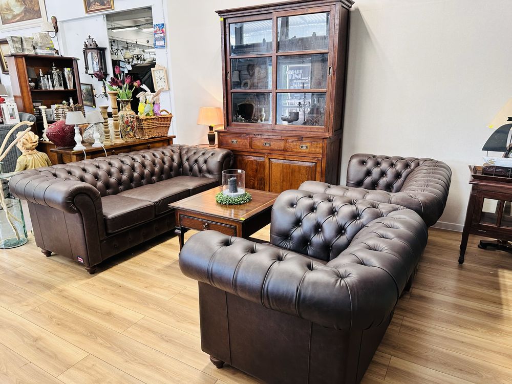JAK NOWY !!! Perfekcyjny, angielski komplet CHESTERFIELD SKÓRA 321 :)