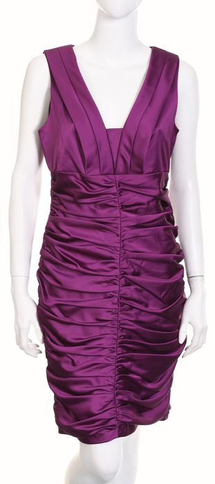 MARC NEW YORK purpurowa sukienka koktajlowa satynowa marszczona r. 38